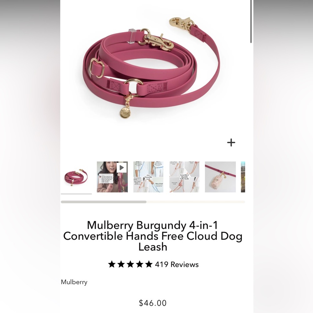Sunny Tails Mulberry 4-IN-1 CONVERTIBLE HANDS FREE CLOUD DOG LEASH - Picture 2 of 7